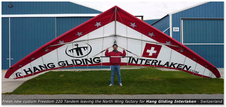 Custom Freedom 220 Tandem leaving the North Wing factory for Hang Gliding Interlaken, Switzerland